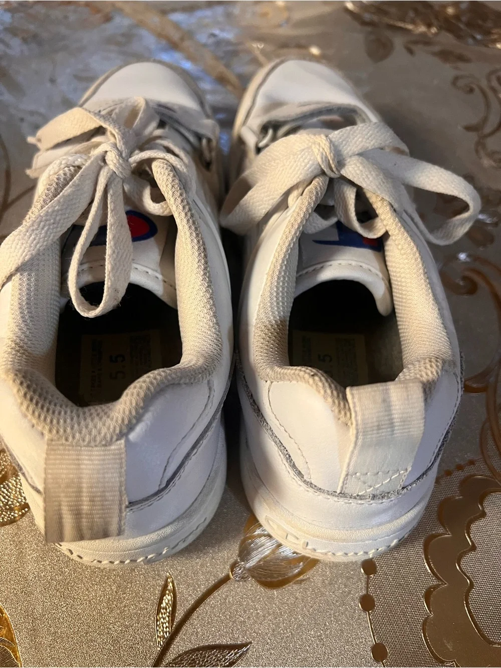 Champion Kids White Sneakers with Navy & Red Logo Accents